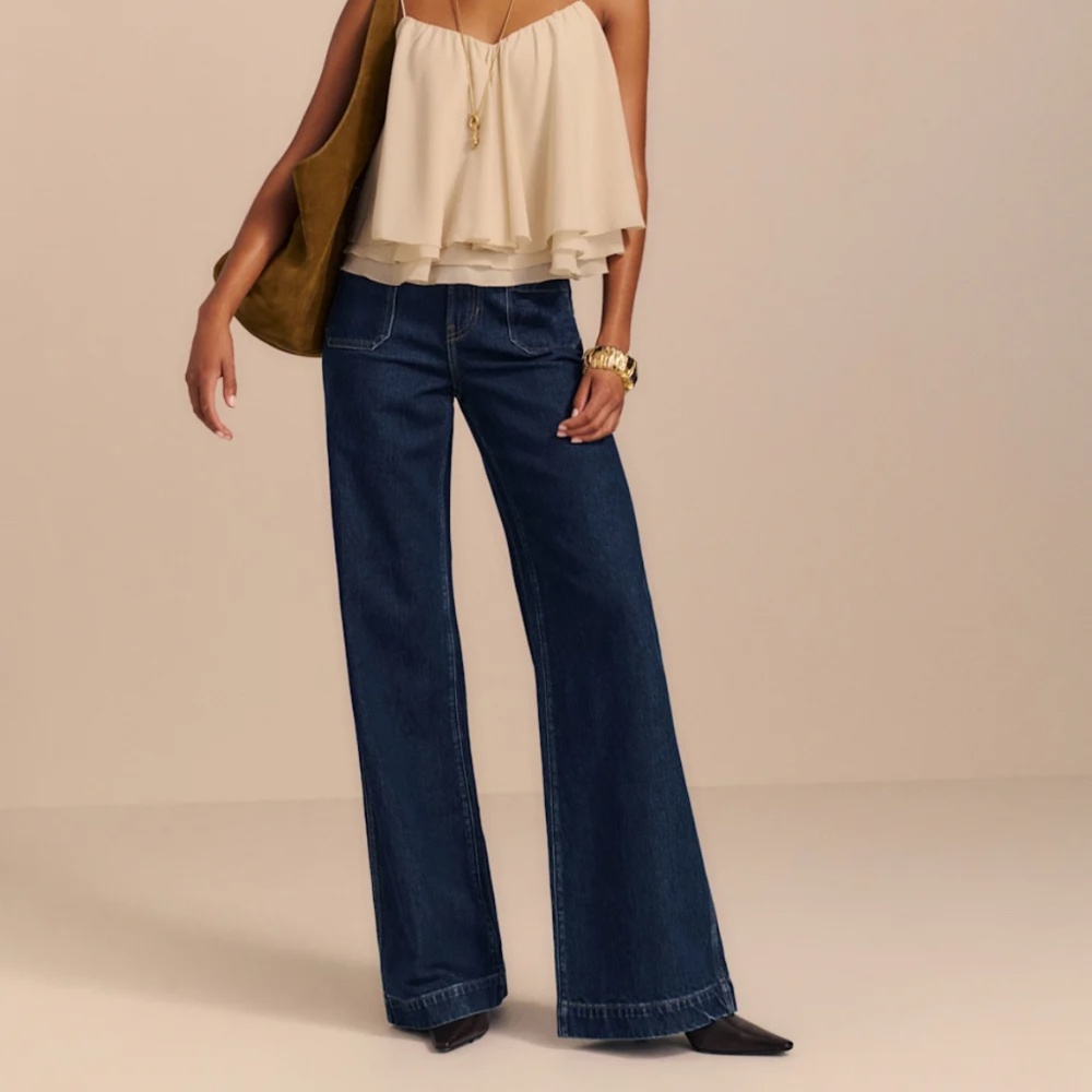 Reformation Cary Stretch High Rise Slouchy Wide-Leg Jean in Dark Blue